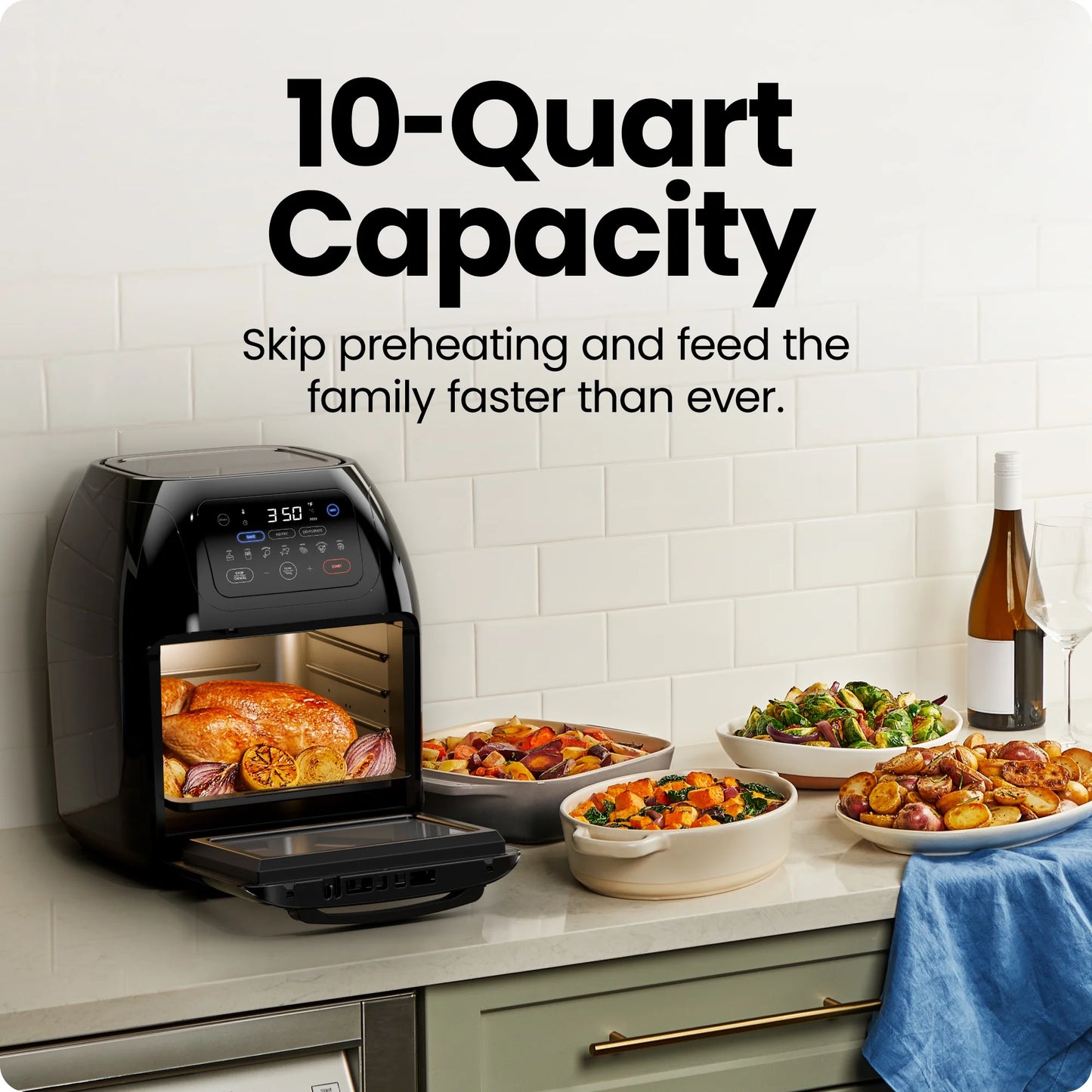 Multifunctional Digital 10 Qt. Air Fryer+ Rotisserie, Fry, Roast & Bake, 17 Presets - Black, New