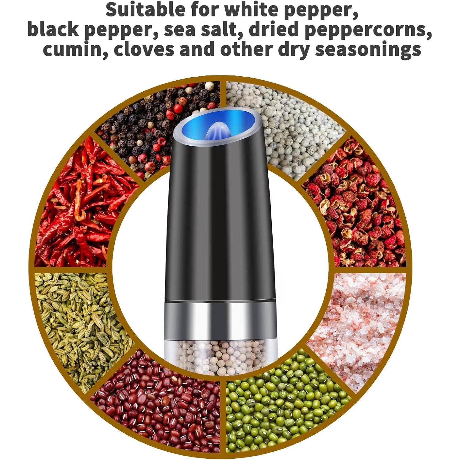 Electric Pepper and Salt Grinder Set Gravity Automatic Spice Mill Grinder Battery Powered Kitchen Gadgets for Cooking Seasoning