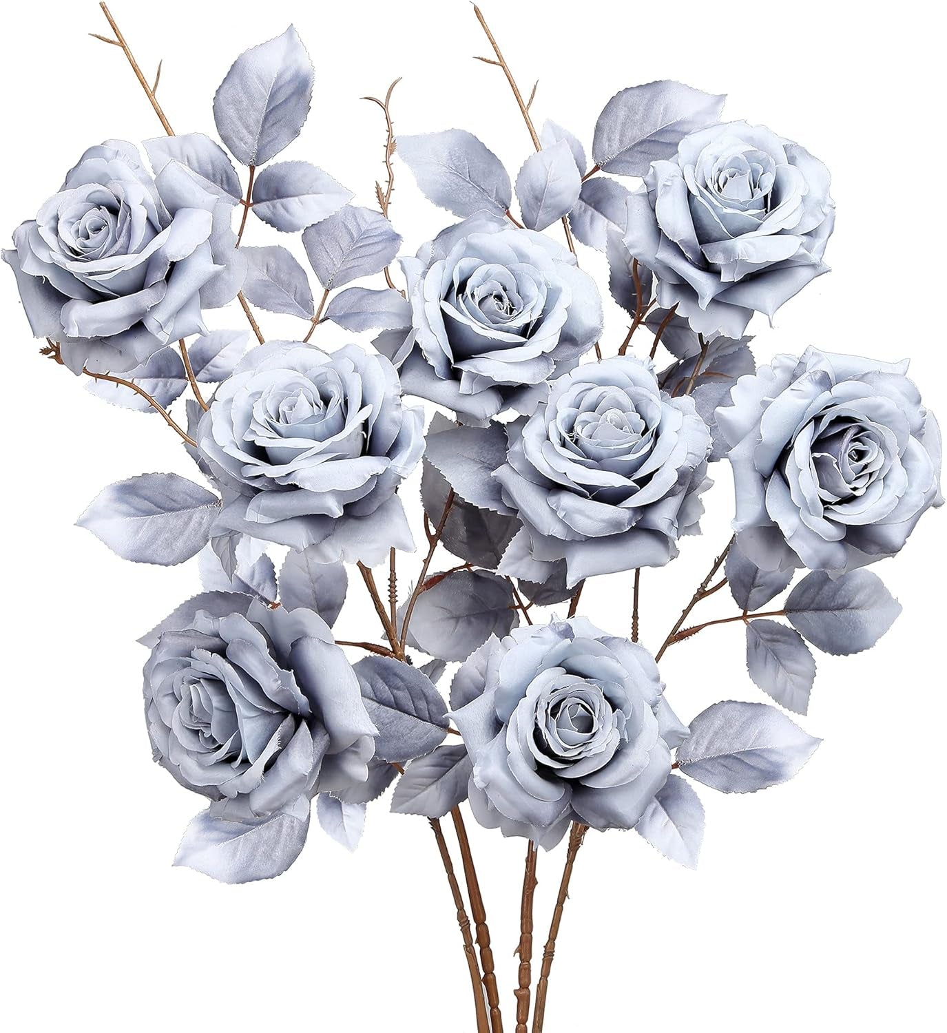 Artificial Flowers Bulk Fake Fall Silk Roses with Long Stems for DIY Wedding Bouquets Centerpieces Arrangements Reception Party Home Dining Table Decorations and outside (4Pcs Blue)