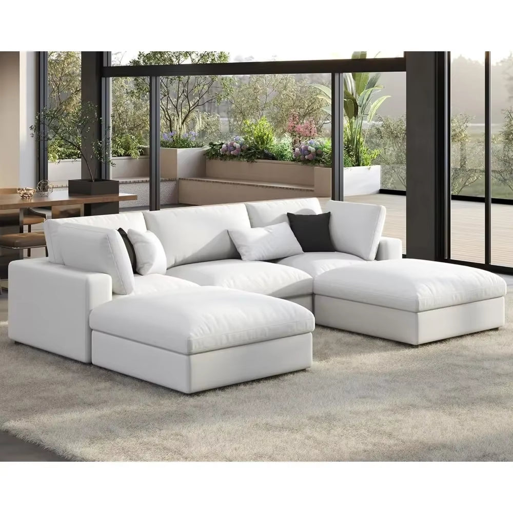 Modular Sectional Sofa,114 Inches down Filled Sectional Sofa,5 Seats U Shaped Cloud Couch with Chaise,Couch for Living Room