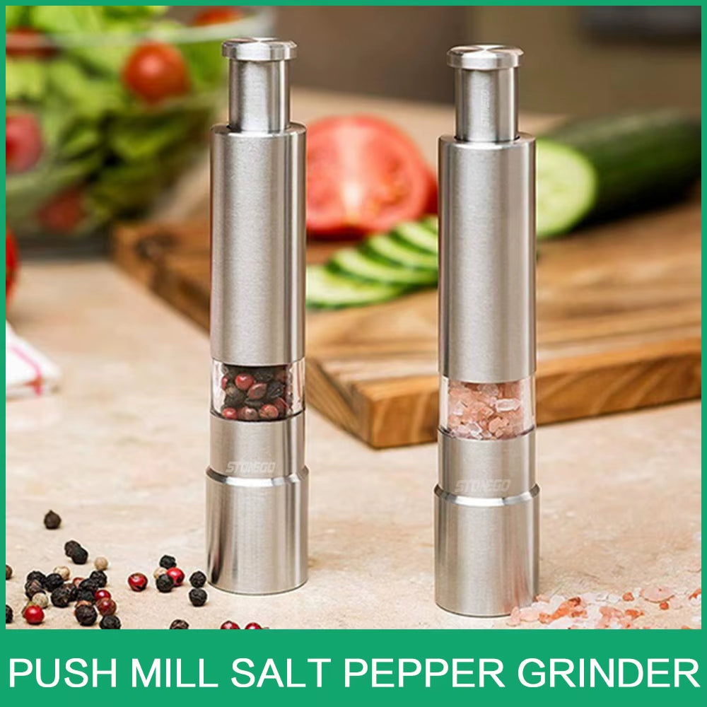 Novelty Thumb Push Pepper Mill Portable Salt Mill Manual Pepper Mill Salt Shaker Stainless Steel Spice Grinder Barbecue Kitchen