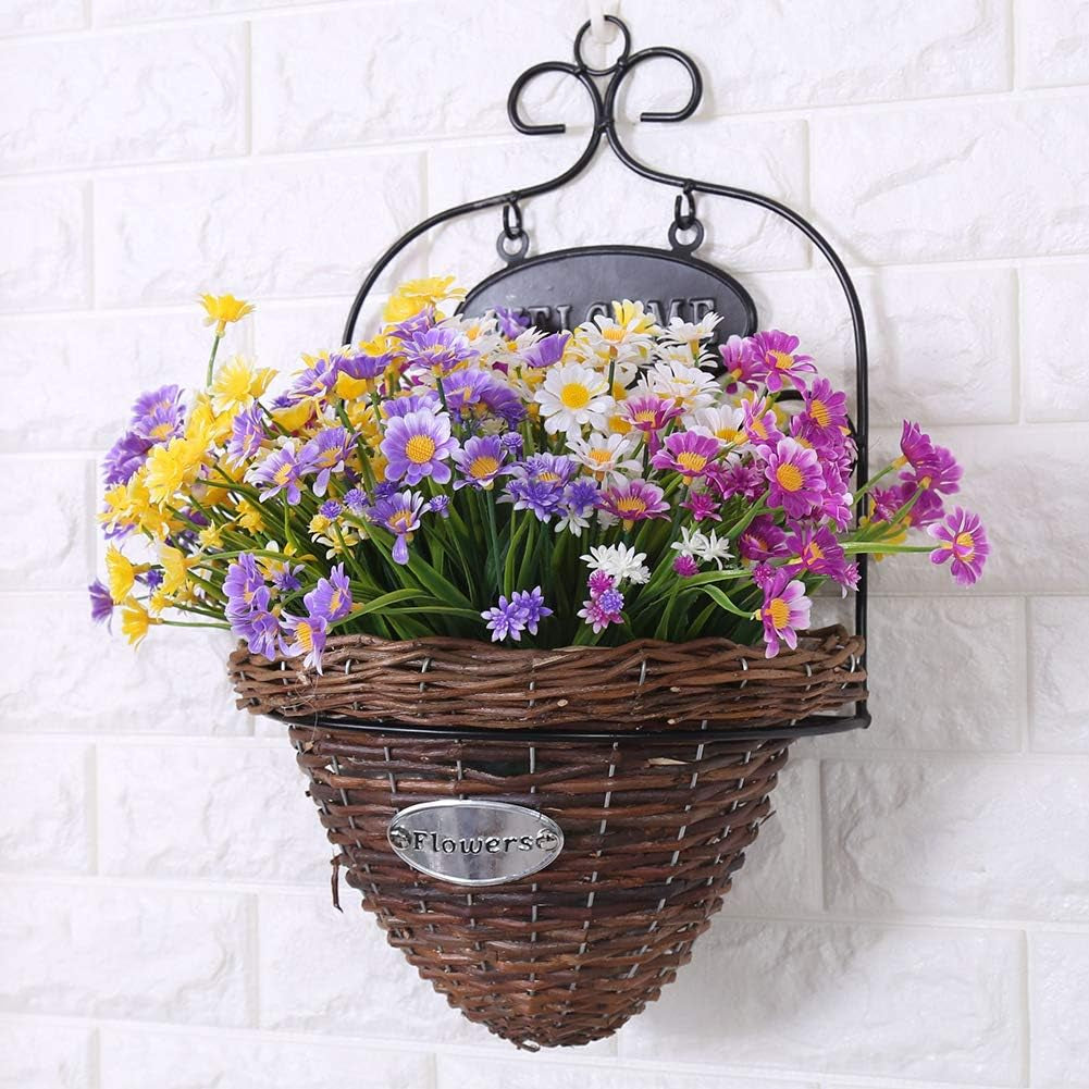 Artificial Daisies Flowers Outdoor UV Resistant 4 Bundles Fake Foliage Greenery Faux Plants Shrubs Plastic Bushes for Window Box Hanging Planter Farmhouse Indoor outside Decor(Yellow)