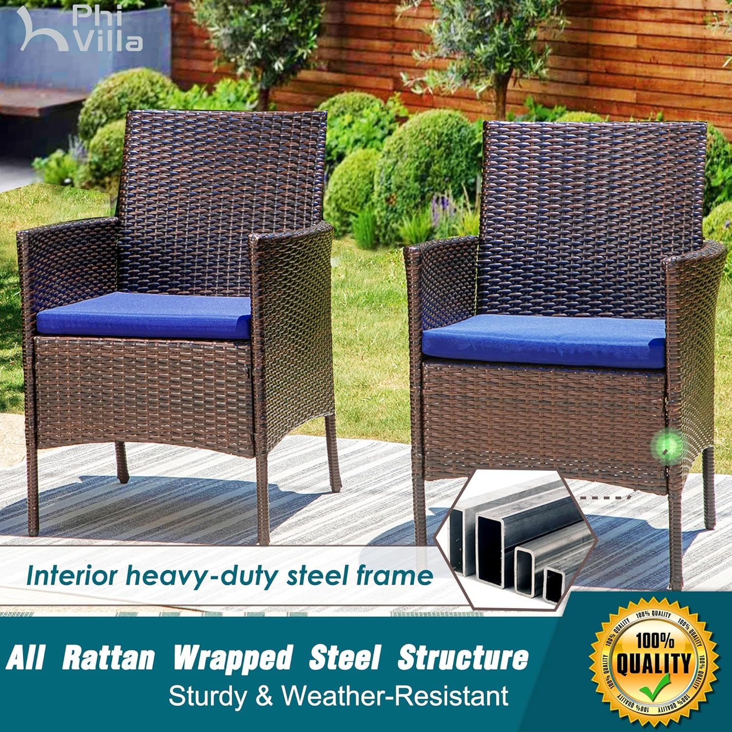 7 Piece Outdoor Dining Table Sets, Expandable Rectangular Metal Dining Table & 6 Rattan Chairs for Patio, Deck, Balcony