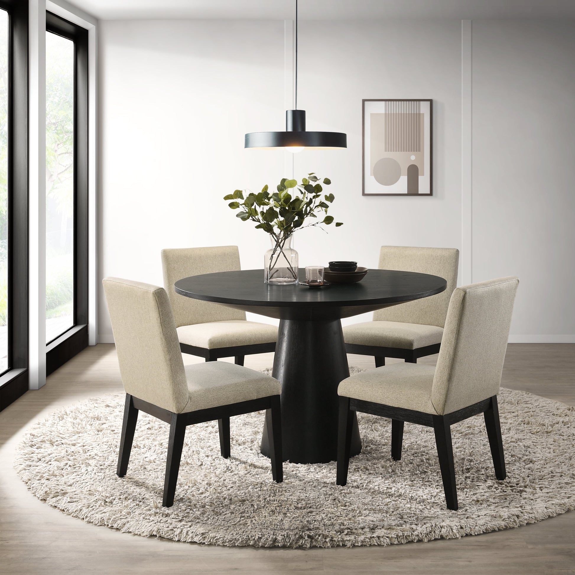 Rocco 5 Piece Contemporary MDF & Wood Dining Table Set, Ebony