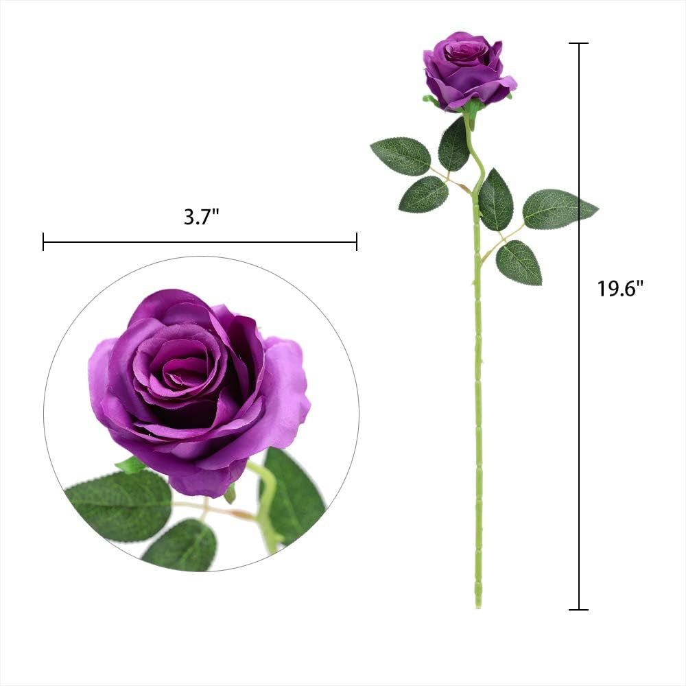 Artificial Silk Rose Flower Bouquet Lifelike Fake Rose for Wedding Home Party Decoration Event Gift 10Pcs (Purple)