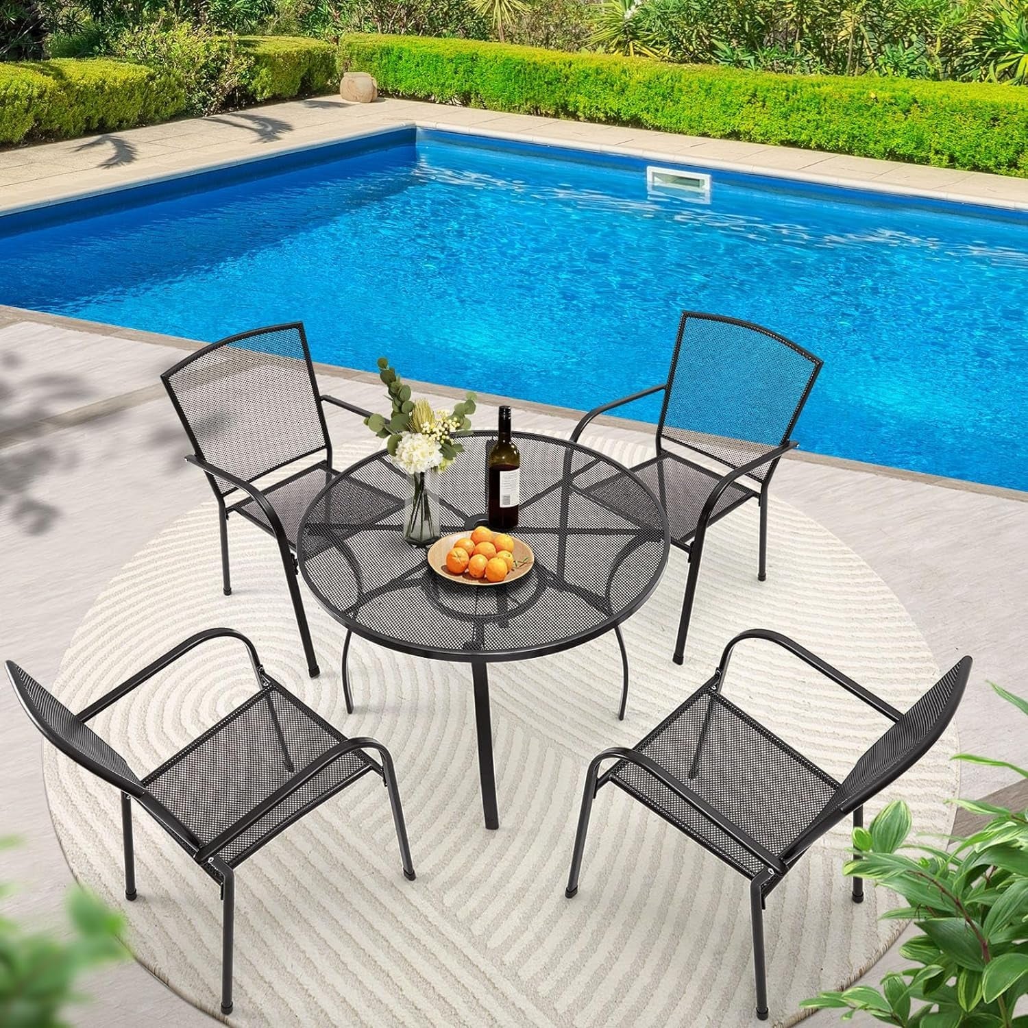 Metal Patio Table and Chairs Set for 4, Outdoor Dining Sets Patio Dining Table Furniture Set round outside Table and Chairs for Garden Backyard with 1.73" Umbrella Hole