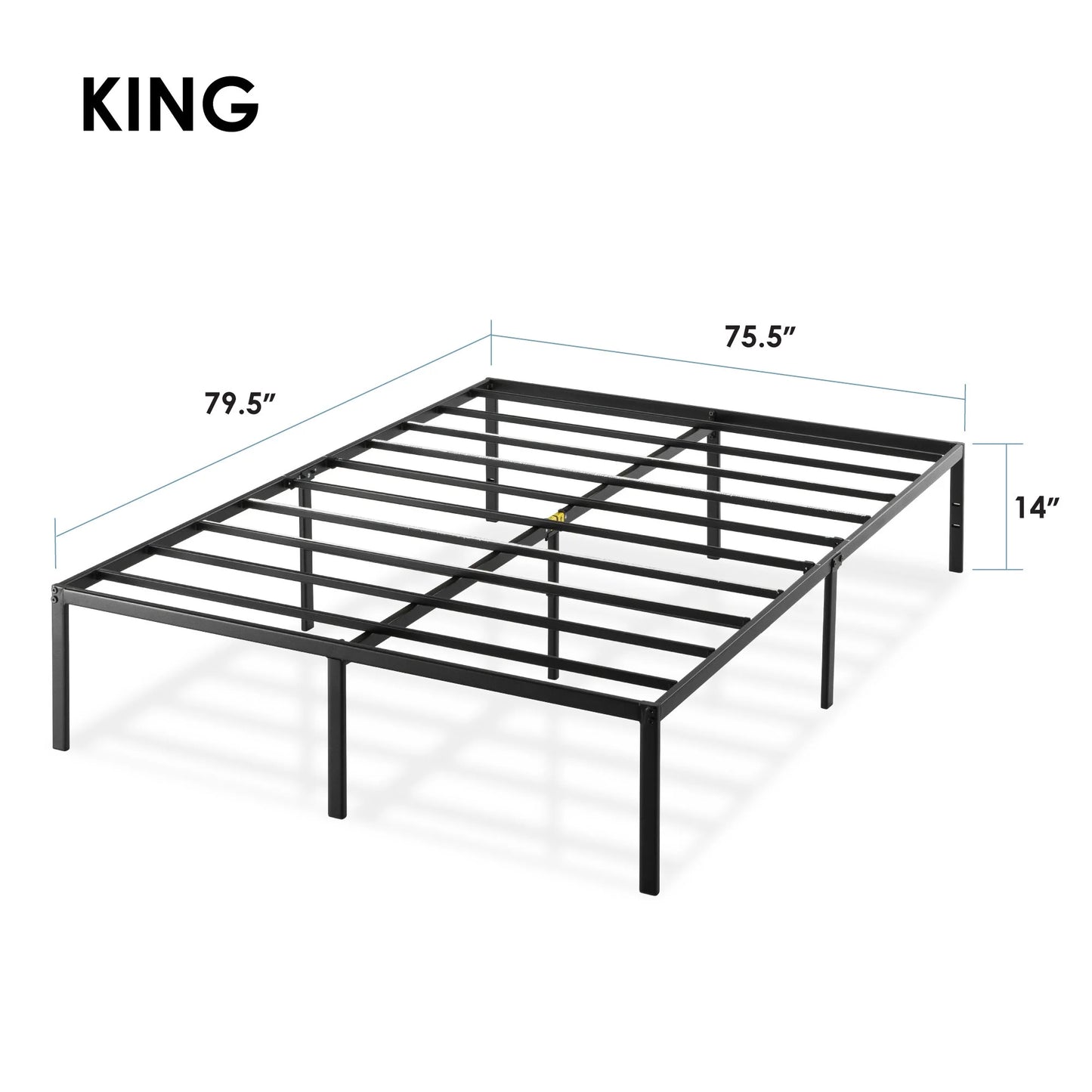 14" Metal Platform Bed Frame, Heavy-Duty Steel Slats, Black, King