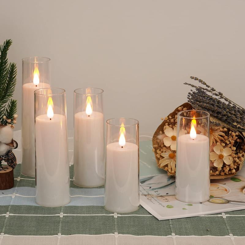 9PCS Pure White Flameless Candles, Battery Operated Candles, Flickering LED Pillar Candles with Remote Control and Timer, 3D Wick, Yellow and Blue Glow, Chirstams Decoration