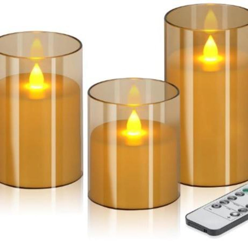 Flameless Candles 4 5 6 Set of 3 Acrylic Glass Pillars with Remote Timer for Home Decor Wedding Festival Cafe Restaurant - Ornaments, Freshener