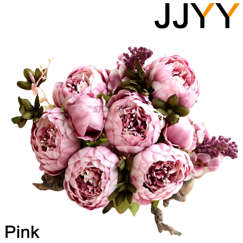 JJYY Artificial Flowers Bouquet 13 Heads European Style Peony Silk Flowers High Quality Plastic Flowers Fake Daisy Accessories