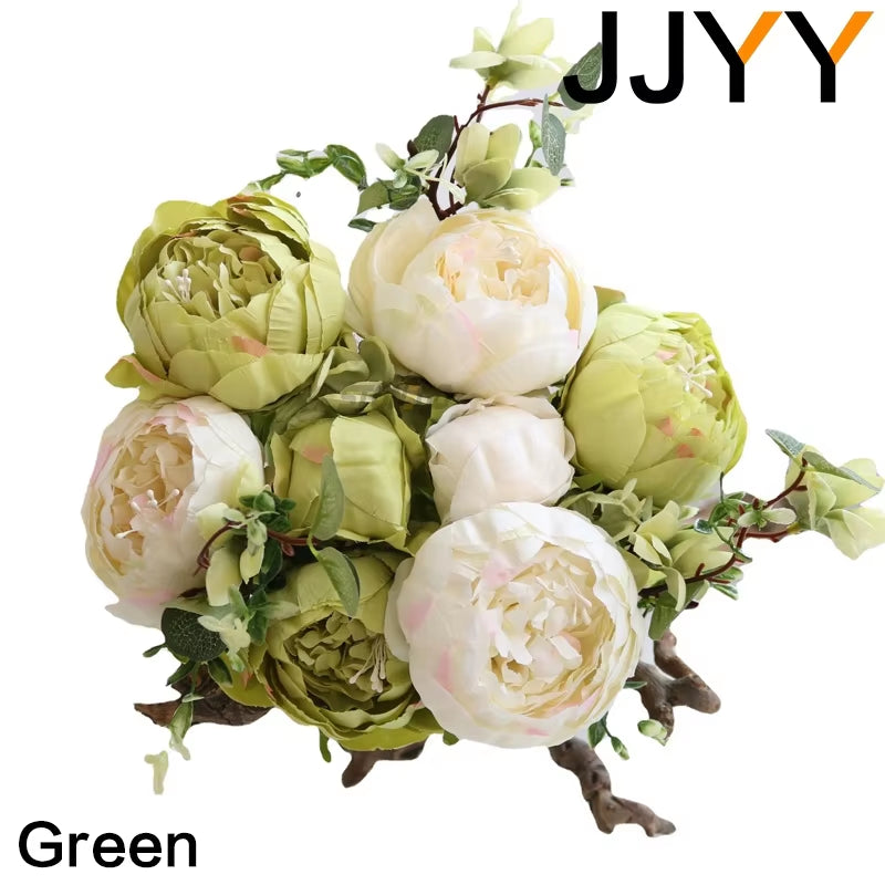 JJYY Artificial Flowers Bouquet 13 Heads European Style Peony Silk Flowers High Quality Plastic Flowers Fake Daisy Accessories