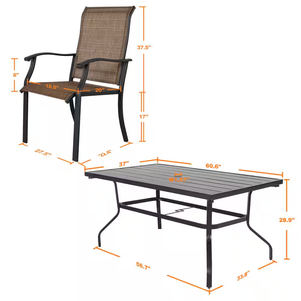 7-Pieces Rust-Free Metal Outdoor Patio Dining Set with 6 Textilene Dining Chairs and Rectangular Dining Table