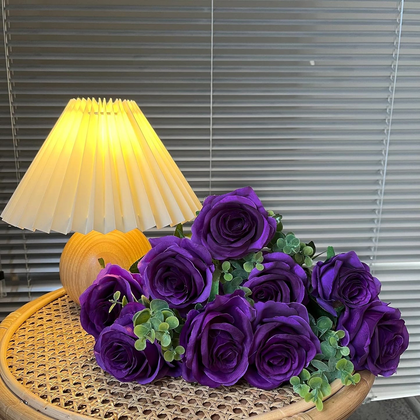 Artificial Silk Rose Flower Bouquet Lifelike Fake Rose for Wedding Home Party Decoration Event Gift 10Pcs (Purple)