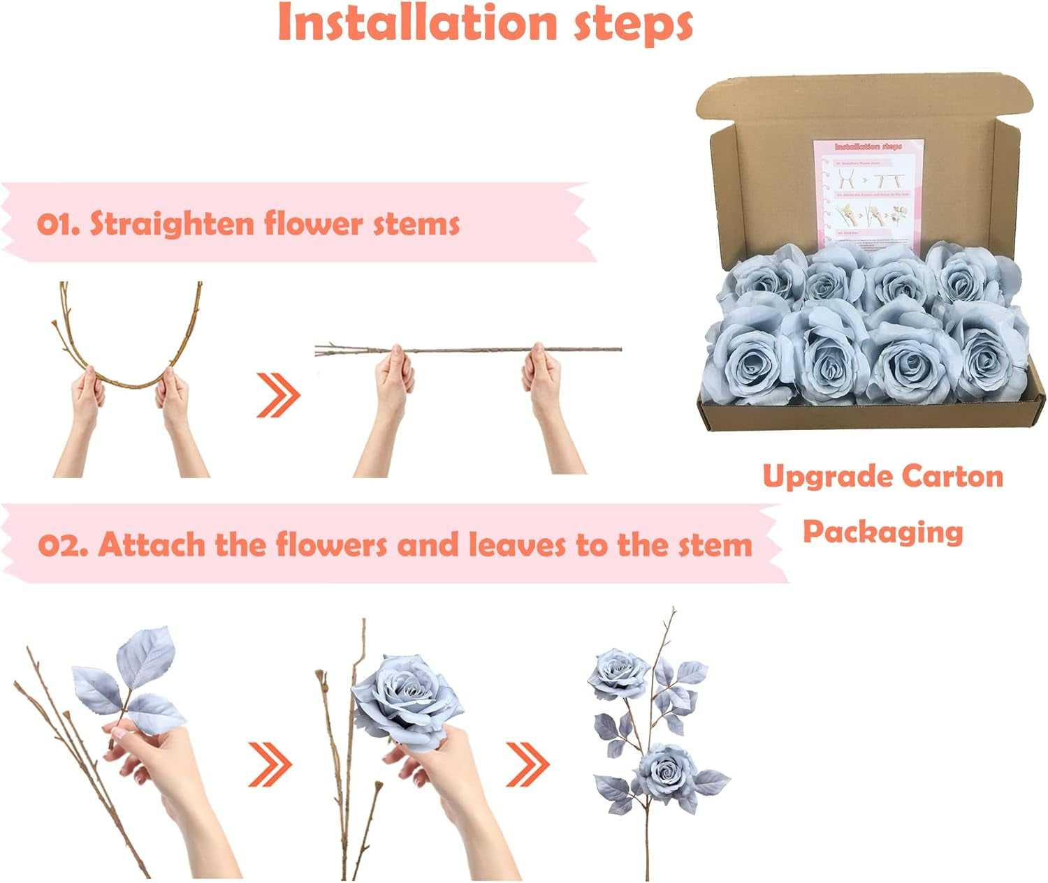 Artificial Flowers Bulk Fake Fall Silk Roses with Long Stems for DIY Wedding Bouquets Centerpieces Arrangements Reception Party Home Dining Table Decorations and outside (4Pcs Blue)