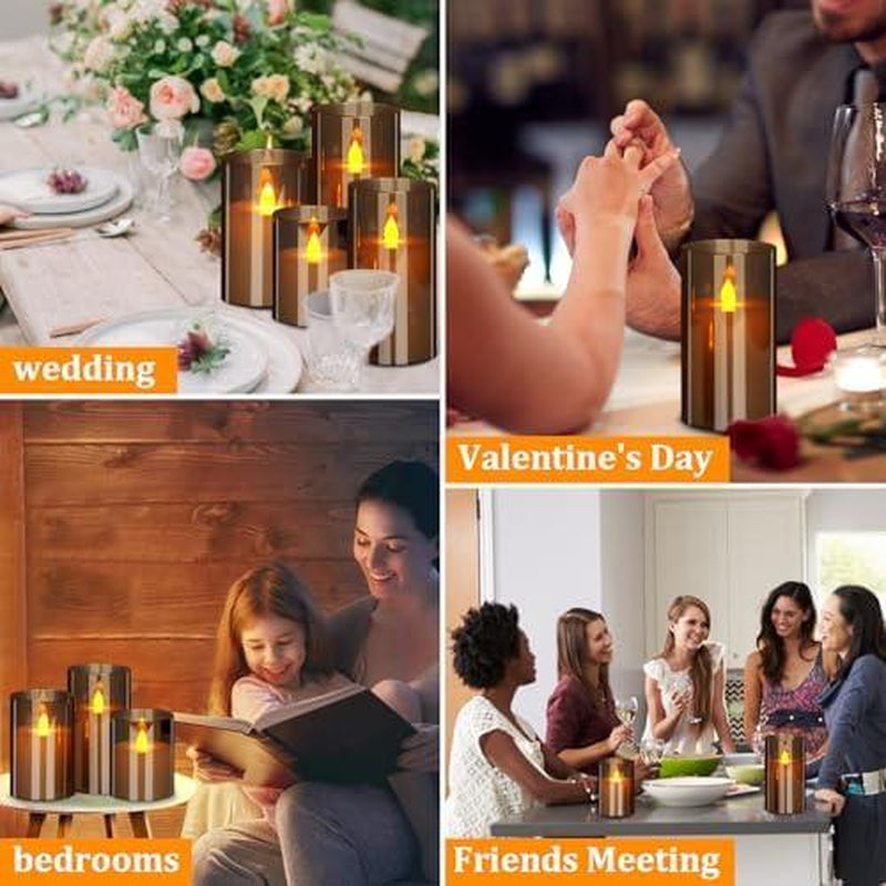 Flameless Candles 4 5 6 Set of 3 Acrylic Glass Pillars with Remote Timer for Home Decor Wedding Festival Cafe Restaurant - Ornaments, Freshener