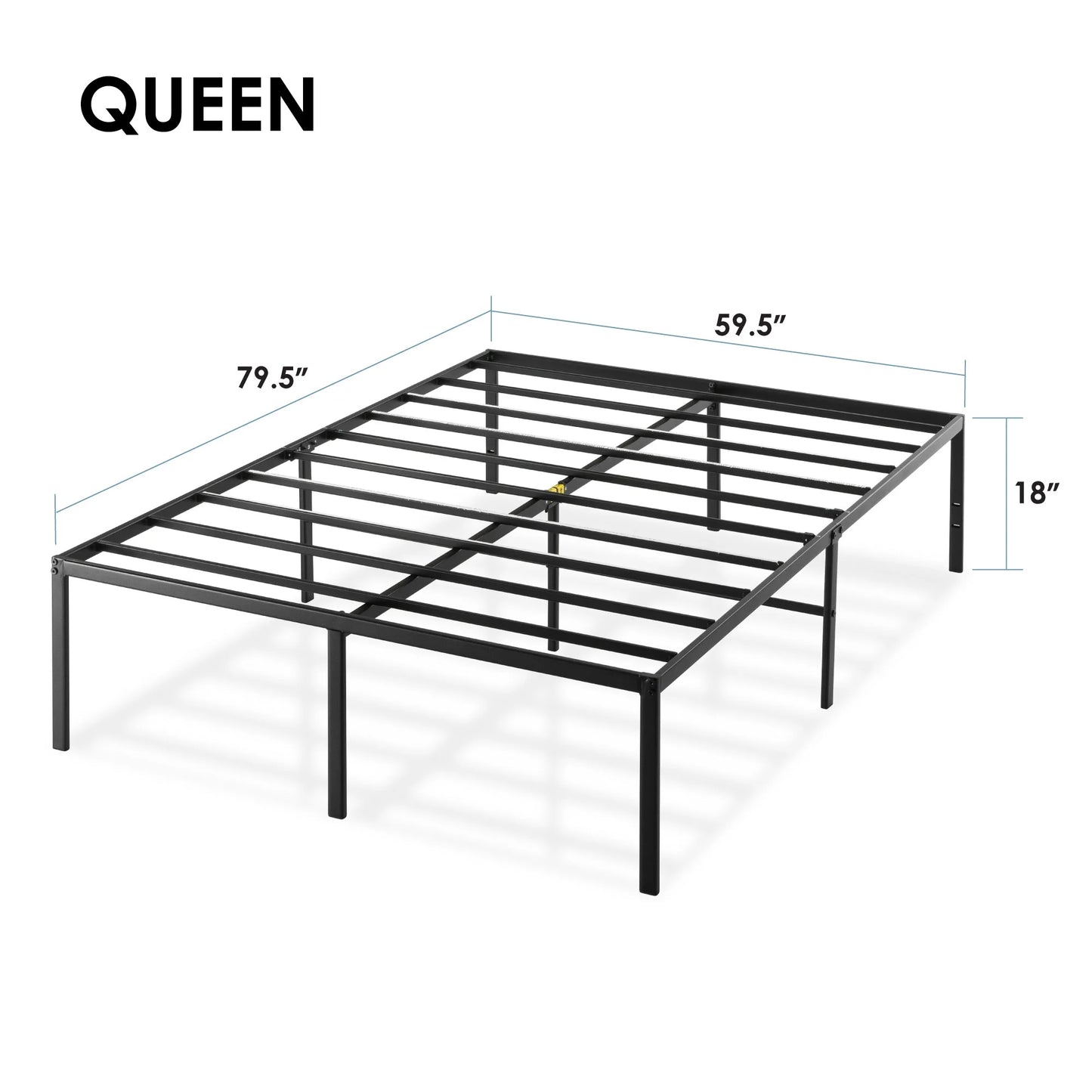 18" Metal Platform Bed Frame, Heavy-Duty Steel Slats, Black, Queen