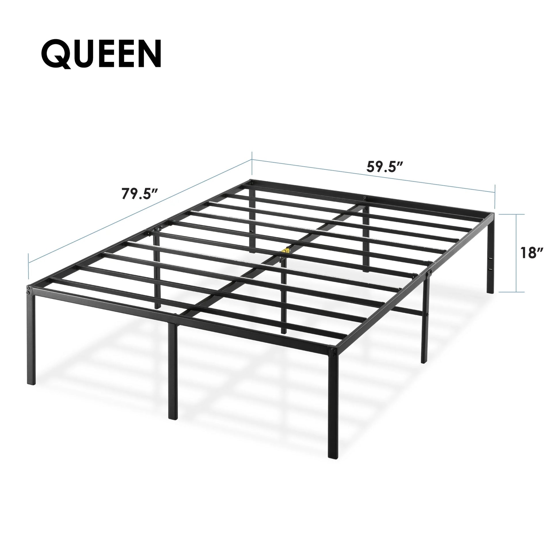 18" Metal Platform Bed Frame, Heavy-Duty Steel Slats, Black, Queen