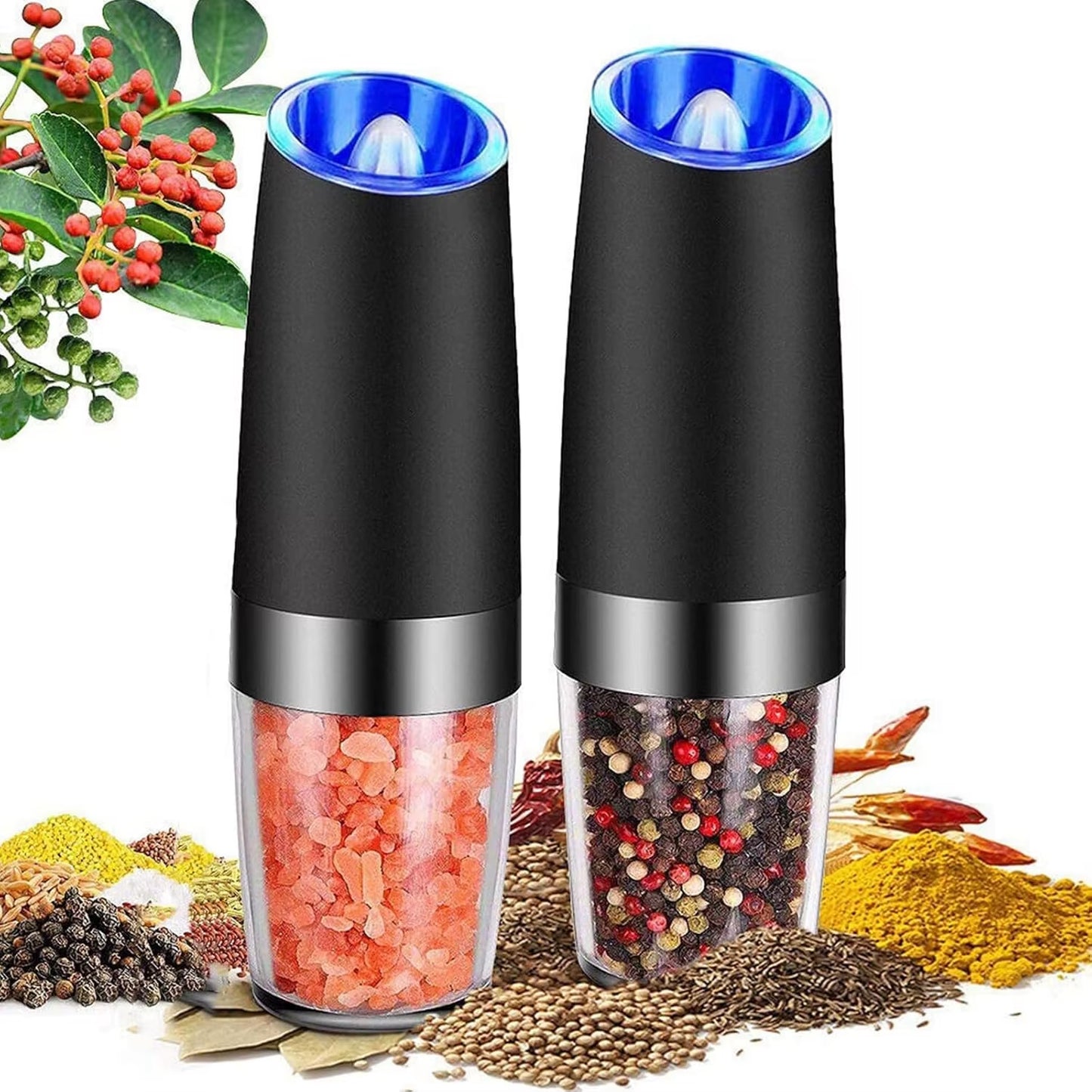 Electric Pepper and Salt Grinder Set Gravity Automatic Spice Mill Grinder Battery Powered Kitchen Gadgets for Cooking Seasoning