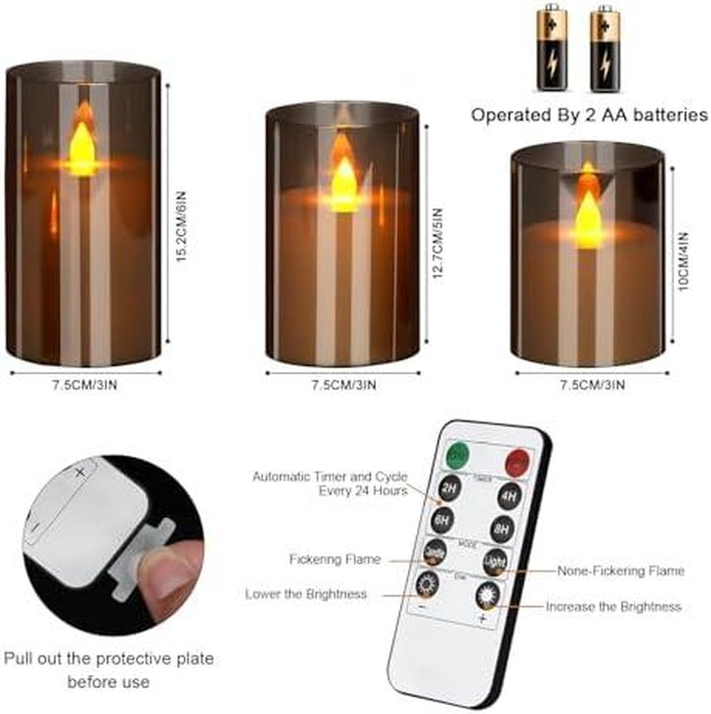 Flameless Candles 4 5 6 Set of 3 Acrylic Glass Pillars with Remote Timer for Home Decor Wedding Festival Cafe Restaurant - Ornaments, Freshener