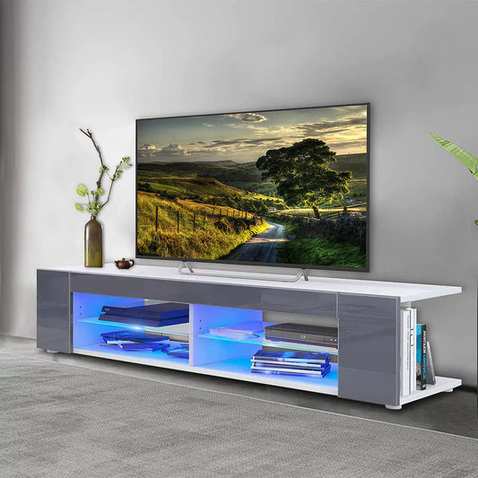 High Gloss Modern TV Stand with LED Light 4-Shelf Bookshelves Console Cabinet TV Bracket Living Room Furniture 145X40X35Cm