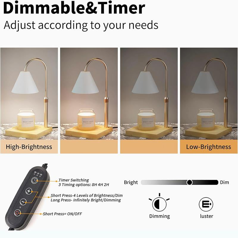 Candle Warmer Lamp with Timer & Dimmer, Electric Candle Lamp Warmer for Jar Candles Adjustable Height, with 2 Bulbs, House Warming Gifts New Home Bedroom Decor, Mothers Day Gifts for Mom