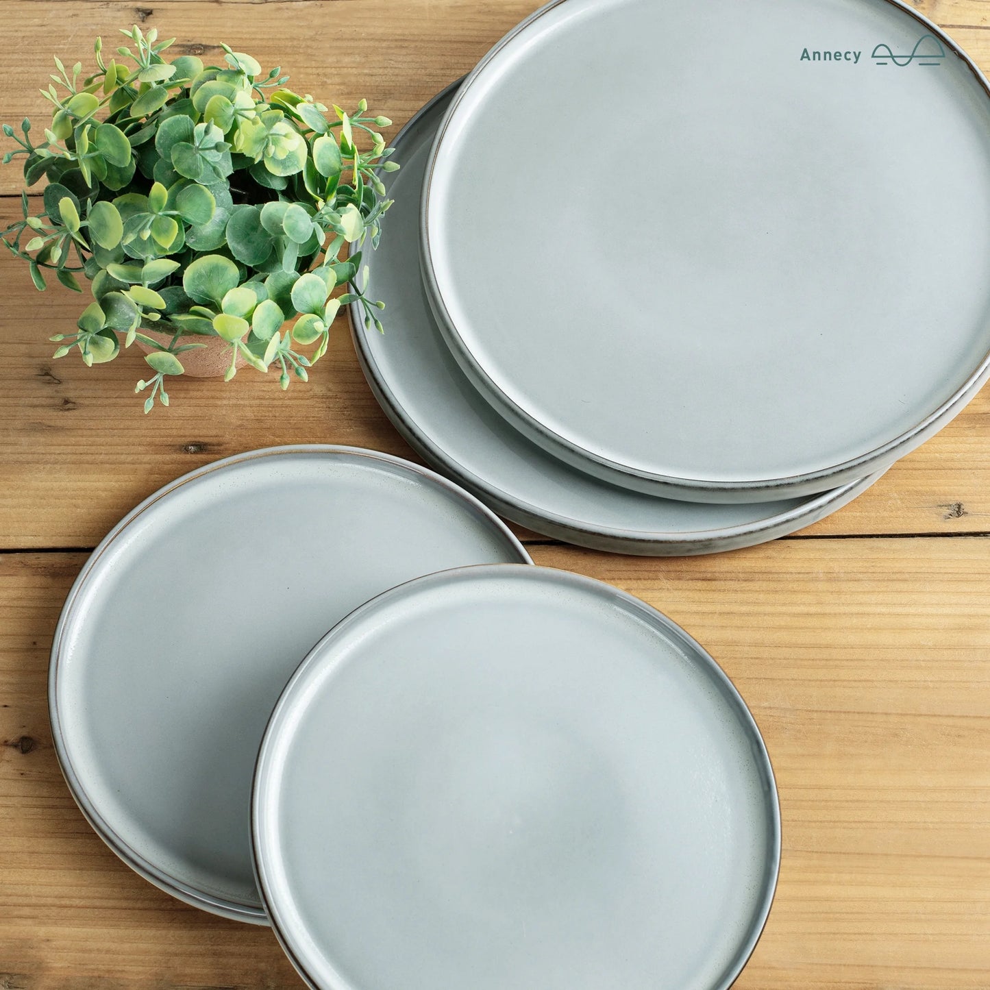 Annecy Plates and Bowls Sets, Dinnerware Set for 4, 12 Pieces Dish Set, Gray-Blue