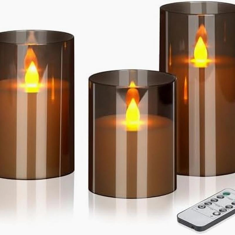 Flameless Candles 4 5 6 Set of 3 Acrylic Glass Pillars with Remote Timer for Home Decor Wedding Festival Cafe Restaurant - Ornaments, Freshener