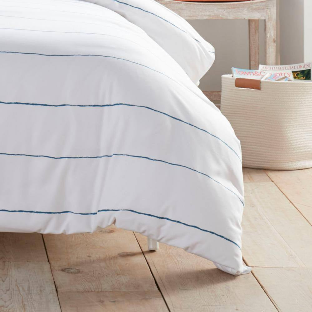 Tideline 2-Piece Navy Blue Striped Plush Microfiber Twin Duvet Cover Set