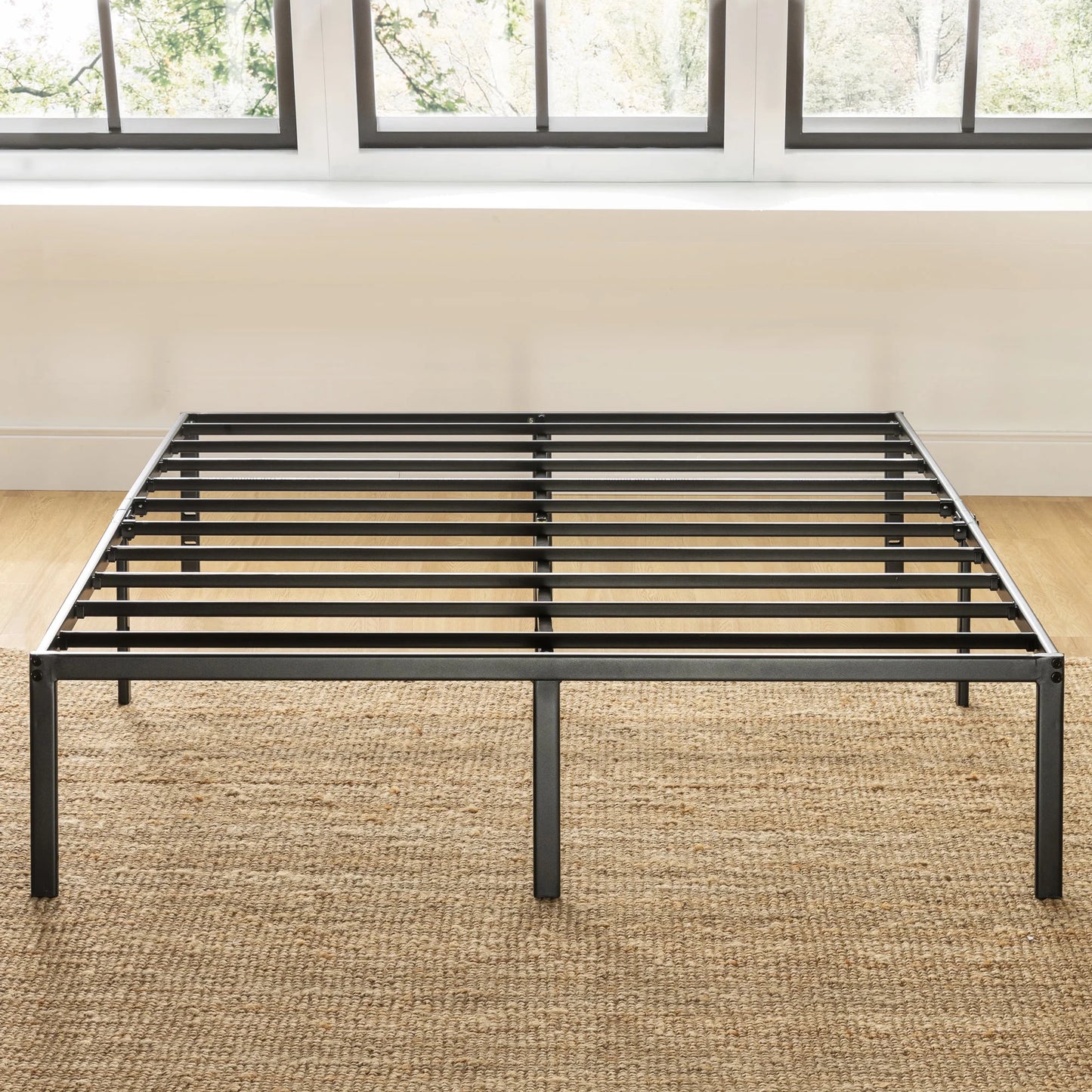 14" Metal Platform Bed Frame, Heavy-Duty Steel Slats, Black, Queen