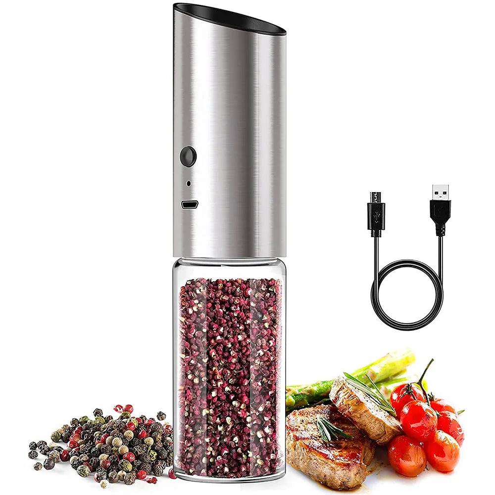 Electric Salt and Pepper Grinder Set USB Rechargeable Eletric Pepper Mill Shakers Automatic Spice Steel Machine Kitchen Tool