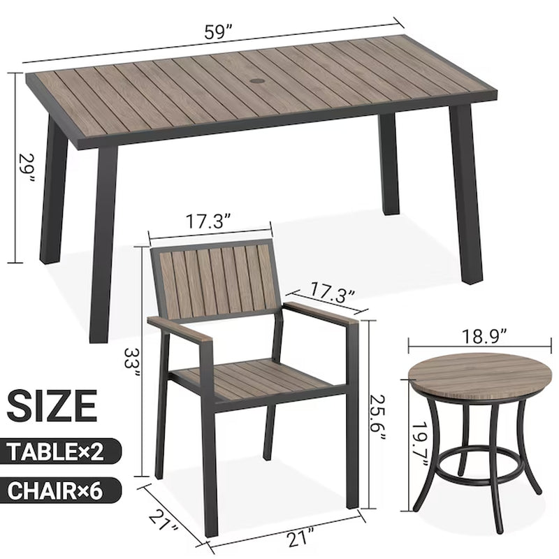 Patio Dining Sets 8 -Piece Black Patio Dining Set Aluminum Rectangle Table with 6 Stackable Stationary Chairs