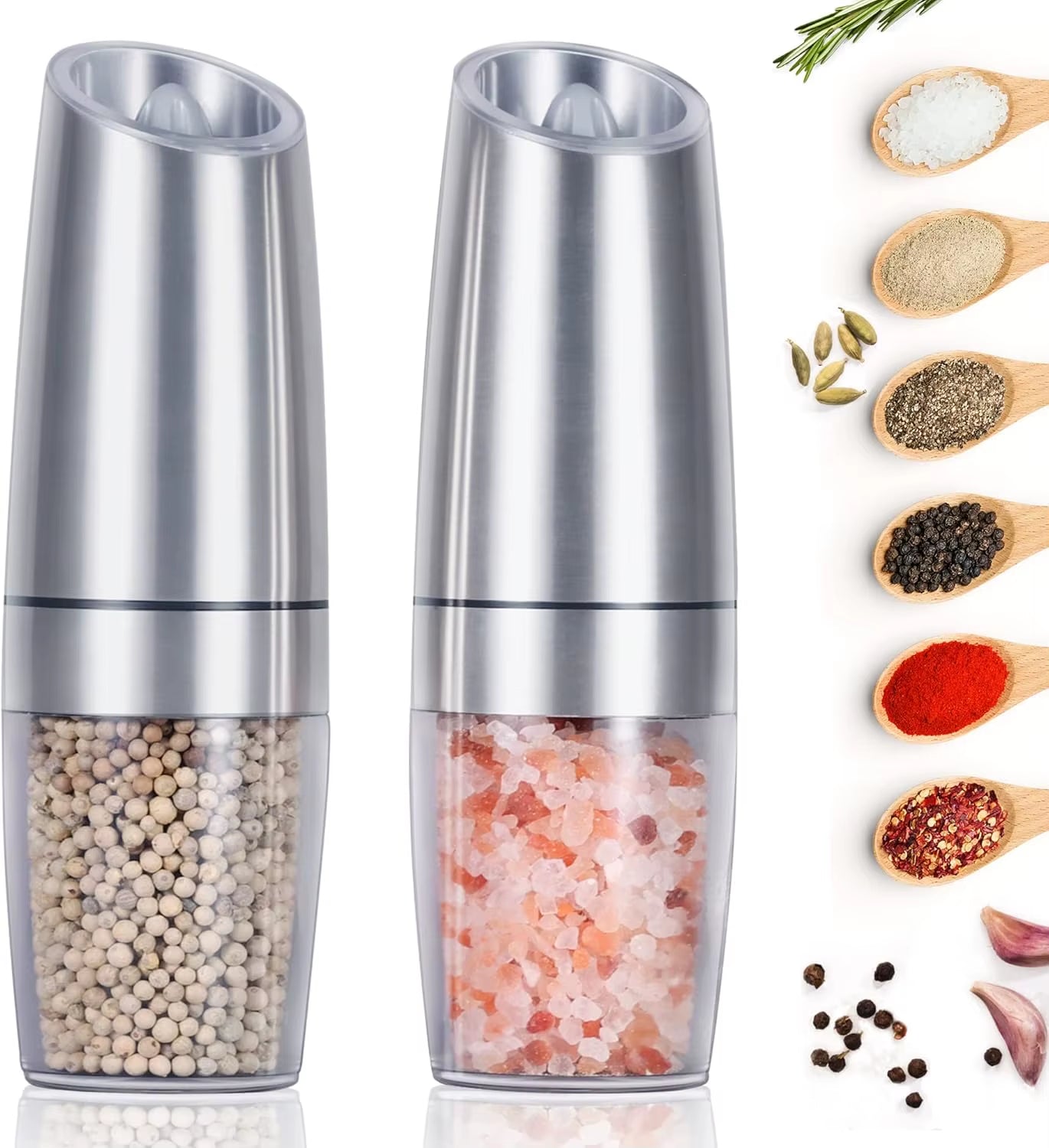 Electric Pepper and Salt Grinder Set Gravity Automatic Spice Mill Grinder Battery Powered Kitchen Gadgets for Cooking Seasoning