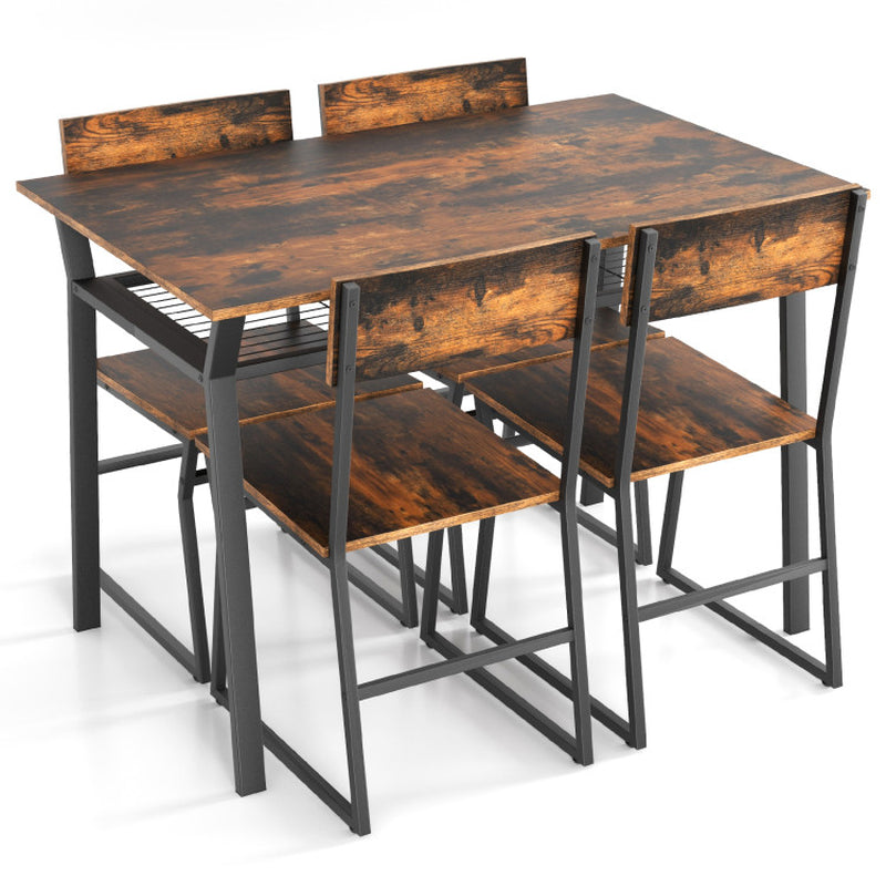 5 Piece Dining Table Set with Storage Rack and Metal Frame