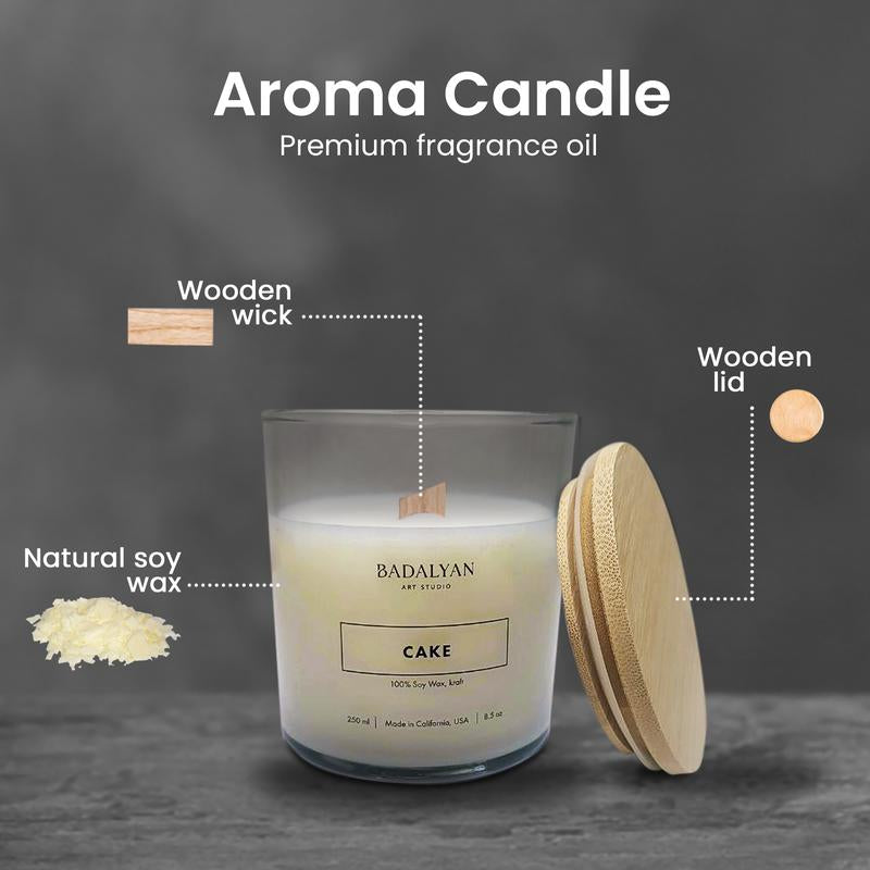 Aroma Candle with Wooden Wick and Natural Soy Wax in a Glass Jar Decor Fragrance Scent Pack Scent Freshener Decoration Ornaments Scented