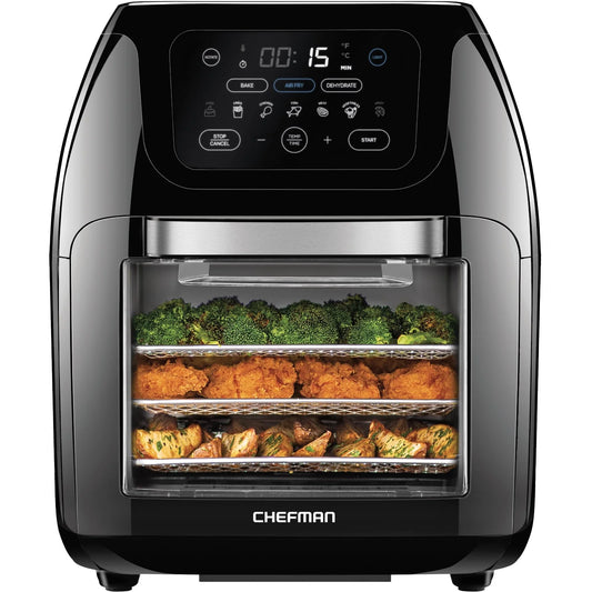 Multifunctional Digital 10 Qt. Air Fryer+ Rotisserie, Fry, Roast & Bake, 17 Presets - Black, New