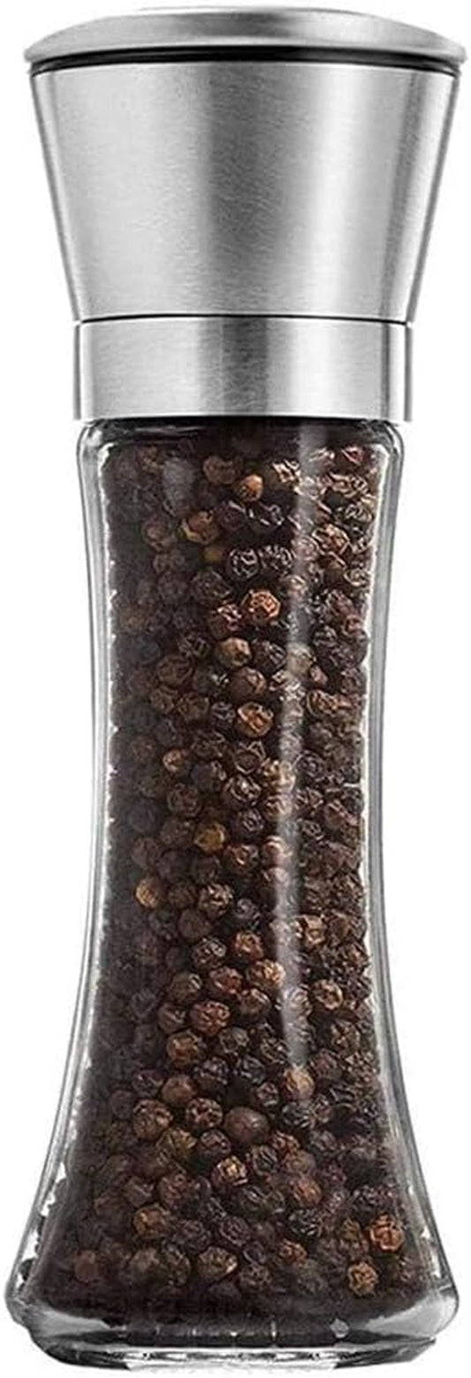 Salt and Pepper Grinder Tall Size - Black Pepper,Herb Shakers Mill Refillable Manual - Stainless Steel Lid - Adjustable Coarseness - Glass Material- Fits in Home,Kitchen,Barbecue