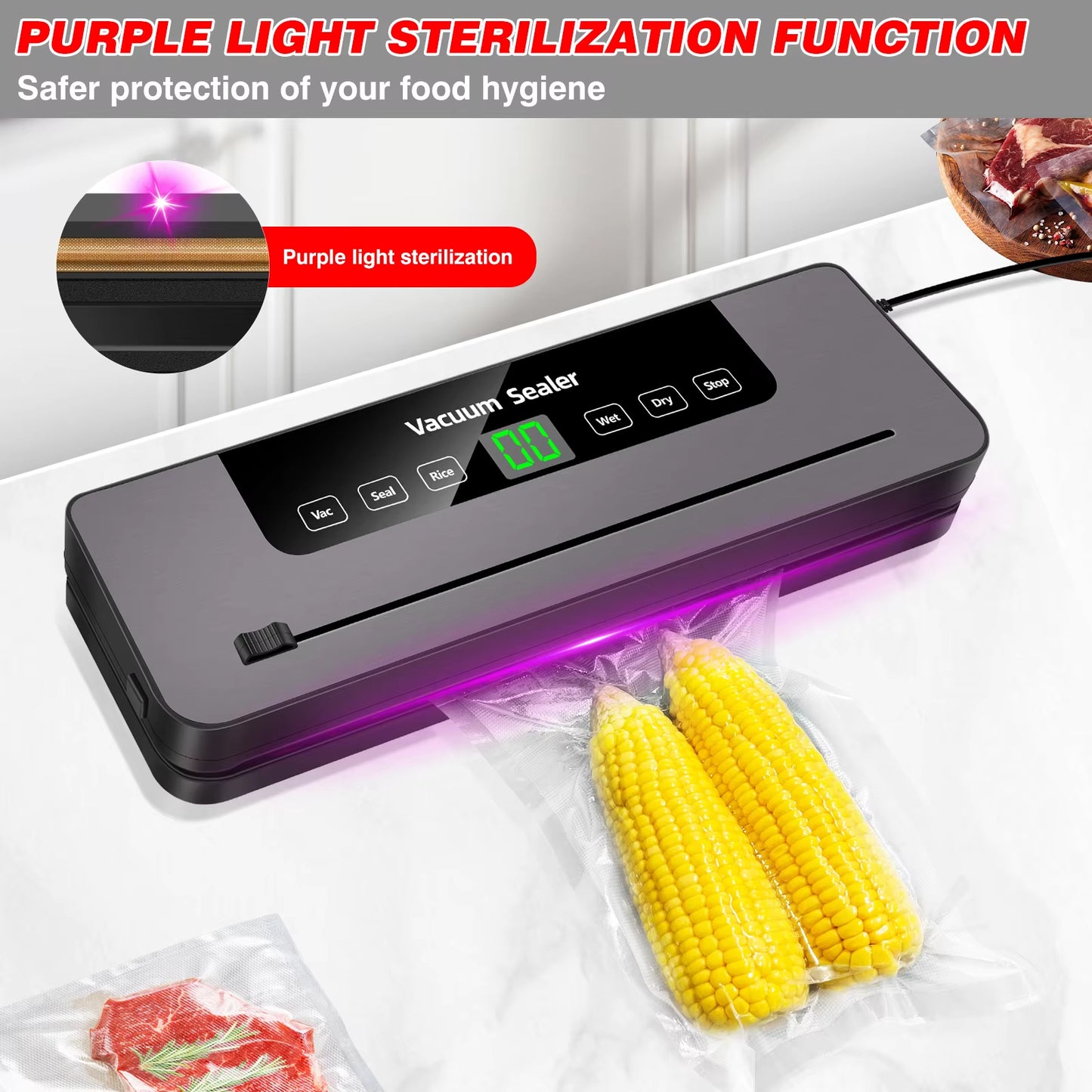 5-In-1 Multi-Functional Vacuum Sealer Food Vacuum Sealer Machine Automatic Food Sealer for Food Preservation with 10 Sealer Bags