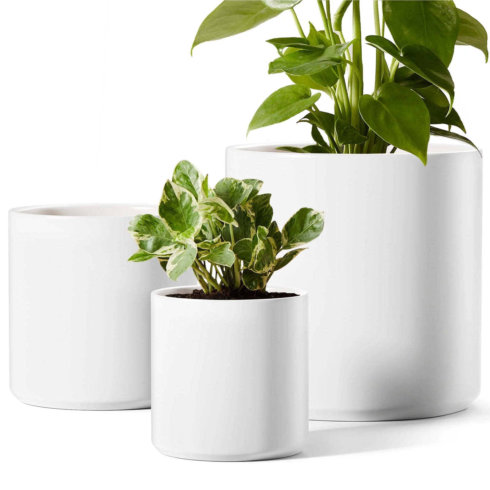 Ceramic Plant Pots, Set of 3 (10"+8"+6") Flower Pots with Drainage Hole and Plug for Indoor & Patio Decor, White Planters