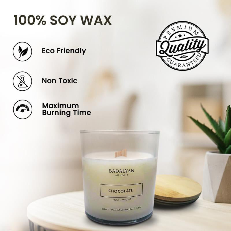 Aroma Candle with Wooden Wick and Natural Soy Wax in a Glass Jar Decor Fragrance Scent Pack Scent Freshener Decoration Ornaments Scented