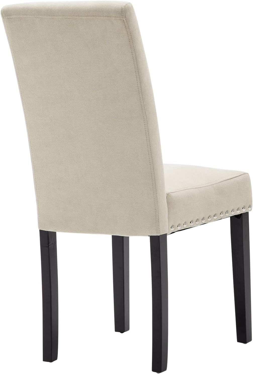 Dining Chairs Set of 2, Fabric Upholstered Dining Room Parson Chair with Nailhead Trim and Solid Wood Legs for Home and Kitchen, Beige