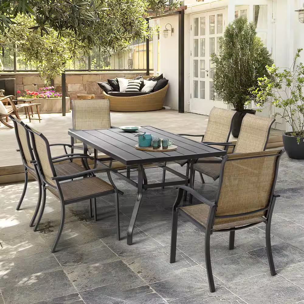 7-Pieces Rust-Free Metal Outdoor Patio Dining Set with 6 Textilene Dining Chairs and Rectangular Dining Table