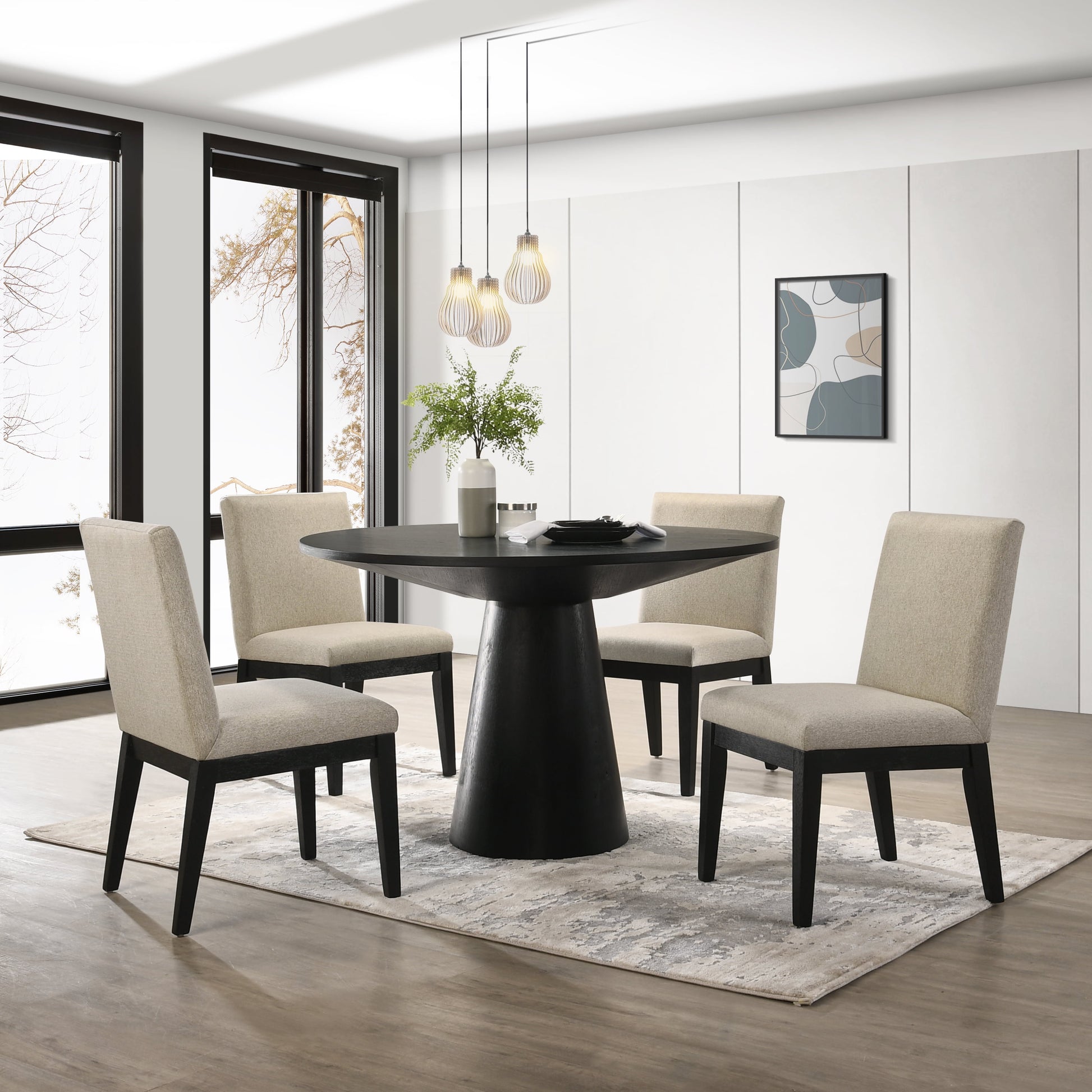 Rocco 5 Piece Contemporary MDF & Wood Dining Table Set, Ebony