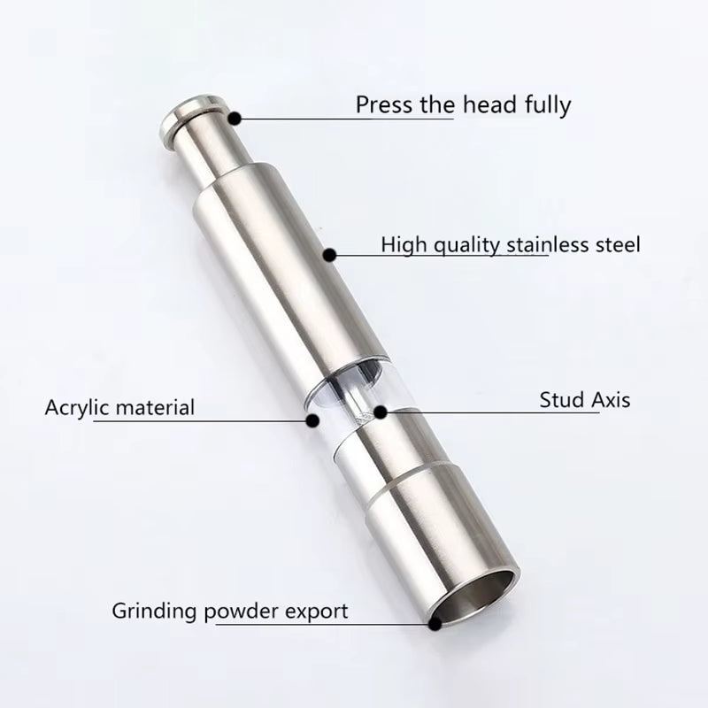 Novelty Thumb Push Pepper Mill Portable Salt Mill Manual Pepper Mill Salt Shaker Stainless Steel Spice Grinder Barbecue Kitchen