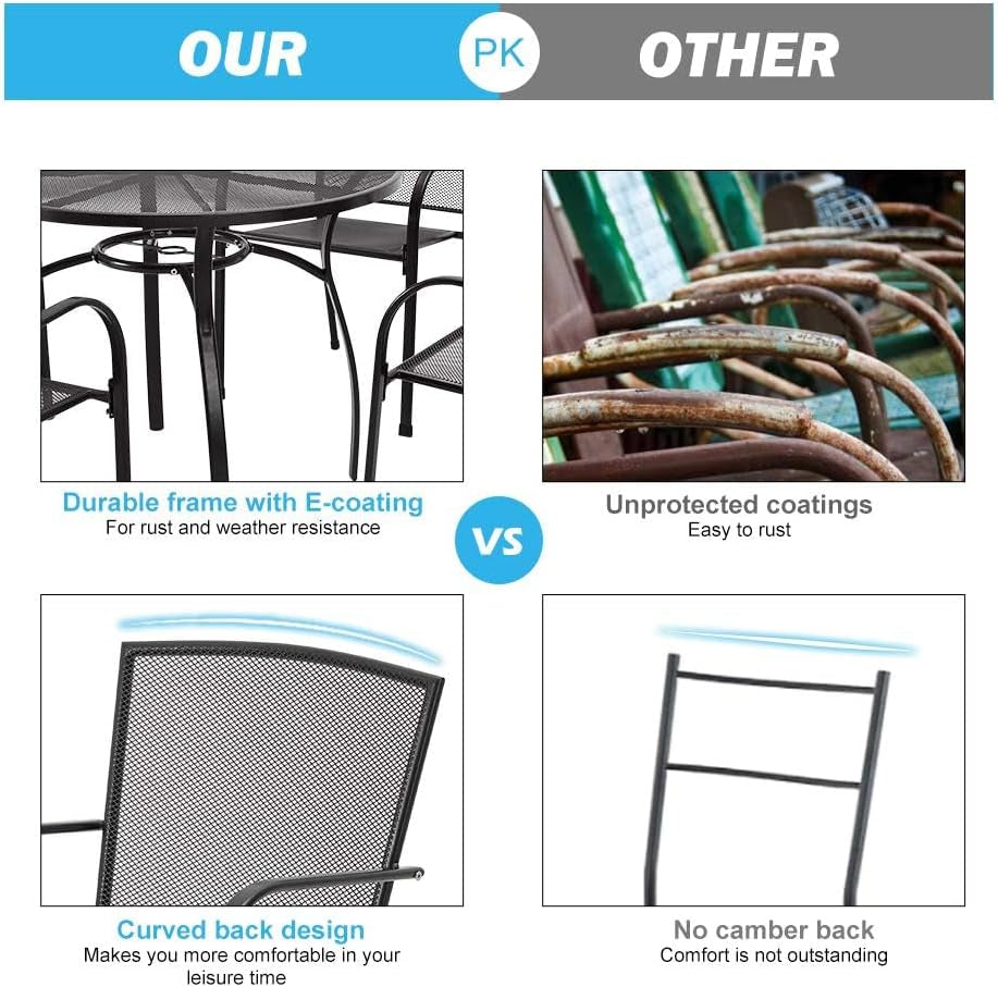 Metal Patio Table and Chairs Set for 4, Outdoor Dining Sets Patio Dining Table Furniture Set round outside Table and Chairs for Garden Backyard with 1.73" Umbrella Hole