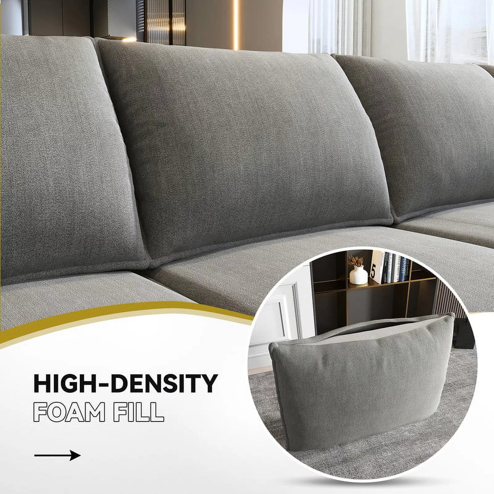 Modern Living Room Furniture Sofa Set with Storage Ottomans, Grey