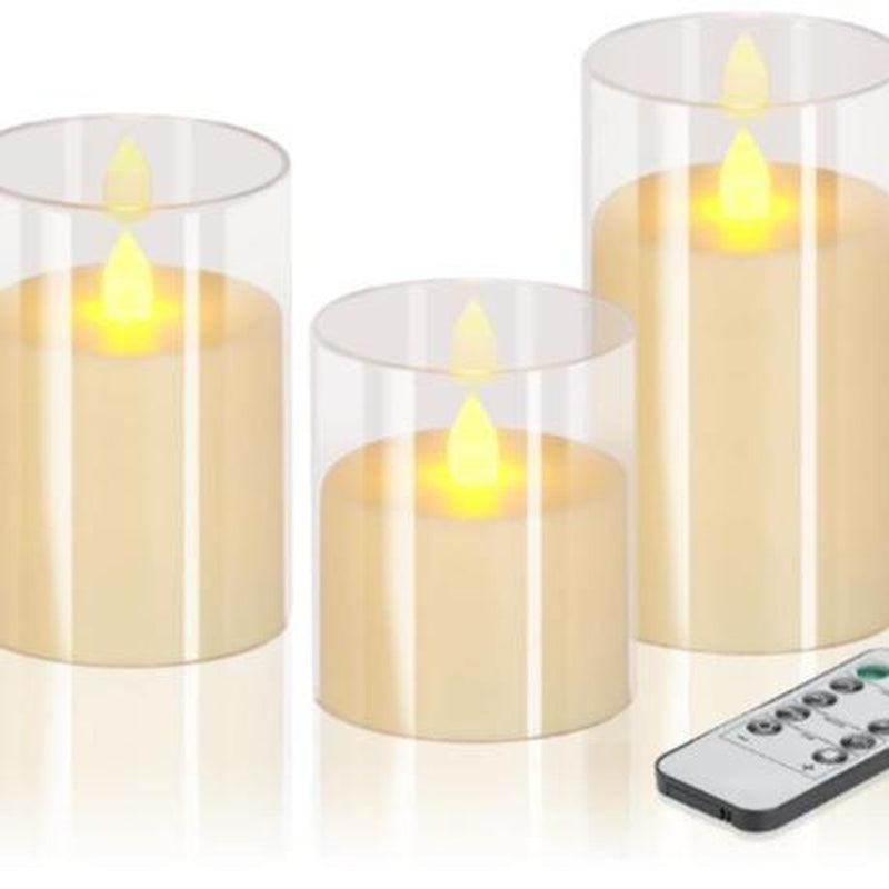 Flameless Candles 4 5 6 Set of 3 Acrylic Glass Pillars with Remote Timer for Home Decor Wedding Festival Cafe Restaurant - Ornaments, Freshener