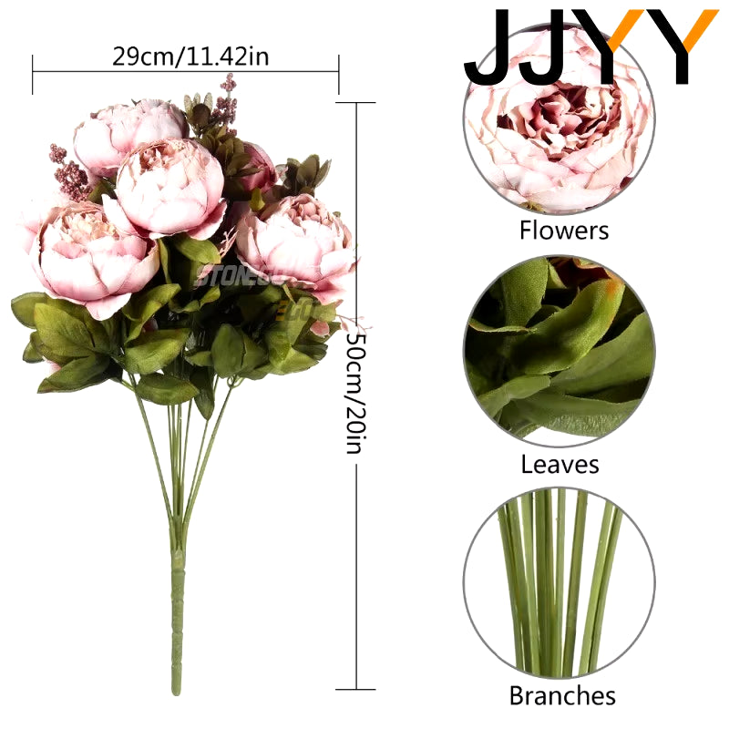 JJYY Artificial Flowers Bouquet 13 Heads European Style Peony Silk Flowers High Quality Plastic Flowers Fake Daisy Accessories