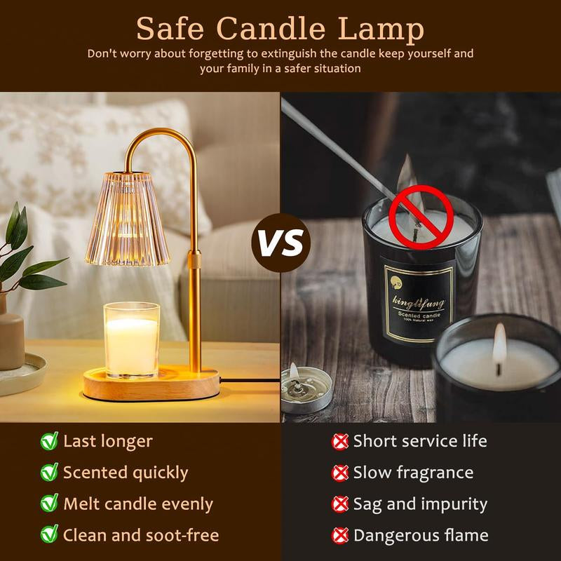 Candle Warmer Lamp with Timer: Electric Candles Wax Warmers Glass Lamps for Jar Candles Burner Adjustable Height and Dimmable Light Modern No Flame Scented Candle Warming Lantern Room Decor Lighting Decorations Supplies Interior