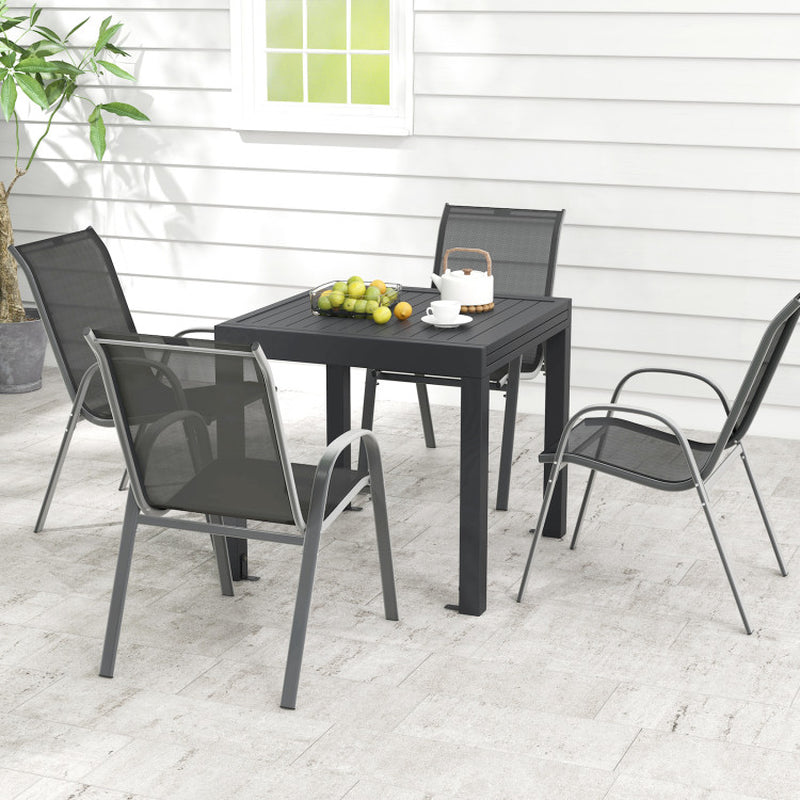 Outdoor Dining Table Set with Extendable Aluminum Table and 4 Stackable Chairs