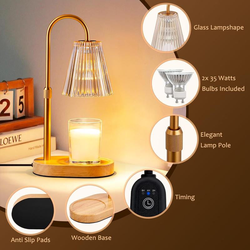 Candle Warmer Lamp with Timer: Electric Candles Wax Warmers Glass Lamps for Jar Candles Burner Adjustable Height and Dimmable Light Modern No Flame Scented Candle Warming Lantern Room Decor Lighting Decorations Supplies Interior